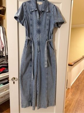 Saltwater Luxe Denim Jumpsuit with Tie Waist- Large